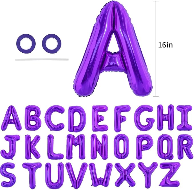 TONIFUL Orange Purple Balloons 2 Set 16 Inch A-Z Custom Alphabet Banner | 52 - Image 2