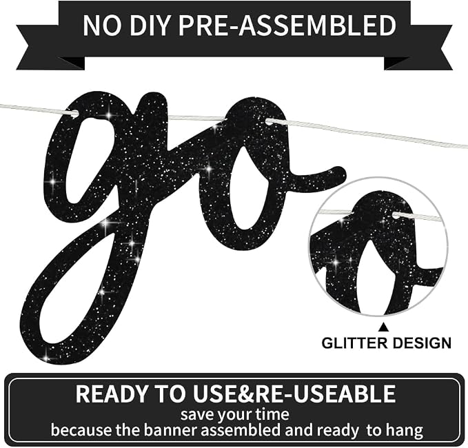 BEISHIDA Glitter Black Pre-Strung Go Shawty It's Your Birthday Banner Decor | - Image 2
