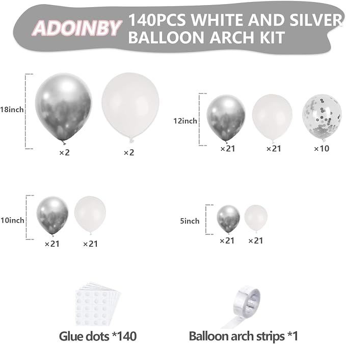 White and Silver Balloon Arch Kit, Engagements, Baby Shower, Anniversary Party - Image 2