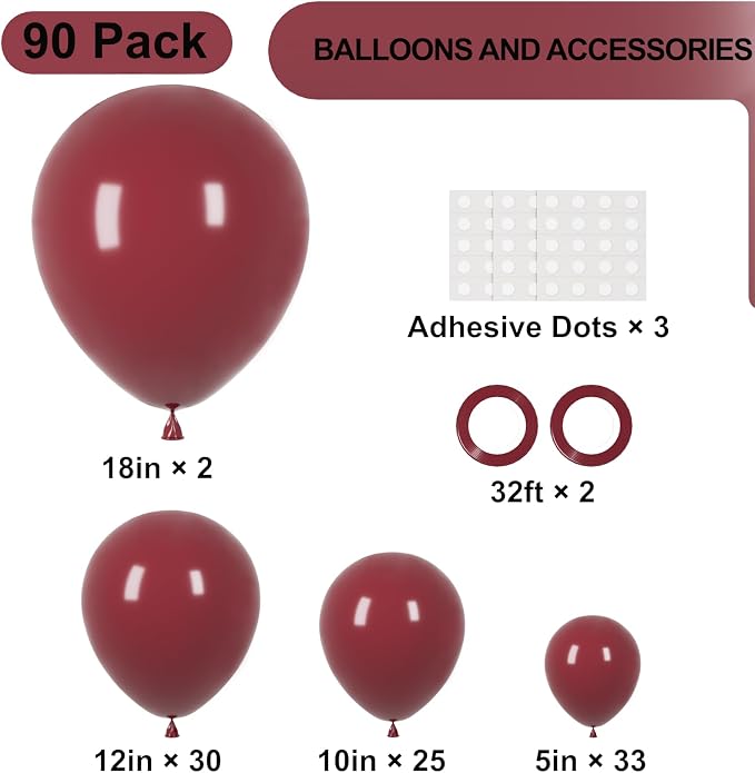 Voircoloria 90pcs Burgundy Balloons Garland Arch Kit, 18 12 10 5 Inch | - Image 2