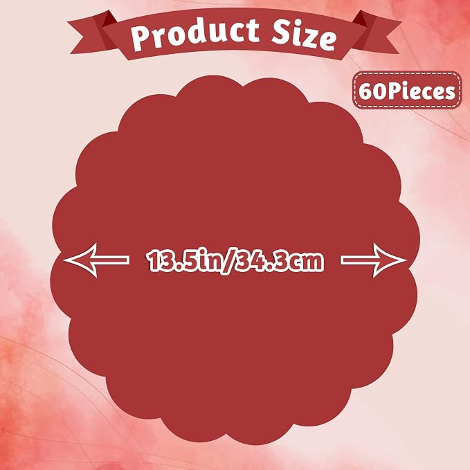 60 Pcs Red Paper Placemats, 13.5 Inch Disposable Scalloped Table Mats | Thick - Image 2
