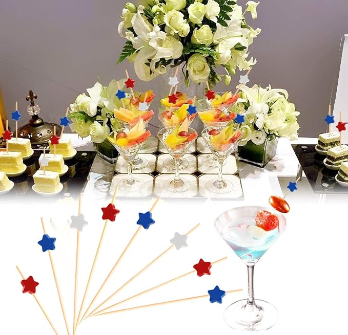 100pcs Red White Blue Star Cocktail Picks Fruit Sticks Food Toothpicks Sandwich - Image 6
