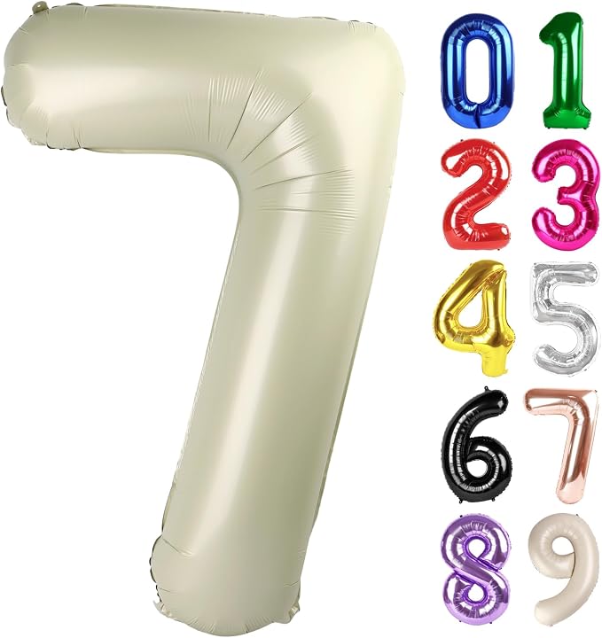7 Balloon - Cream Birthday Number Balloons, 40 Inch Decorations Men Women | by ALPHADELTAPI
