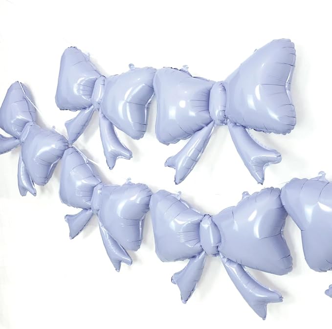 6 Pieces Bow Balloons, Light Purple Metallic Foil Bow Balloon, Big Pastel - Image 6
