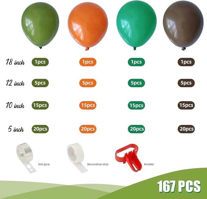 164 PCS Dinosaur Balloons Garland Green Orange Brown Balloons Arch Kit - Image 2