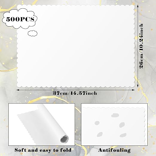 500 Pcs White White Disposable Paper Placemats Bulk Scalloped Edge 14.6 x 10.2 - Image 2