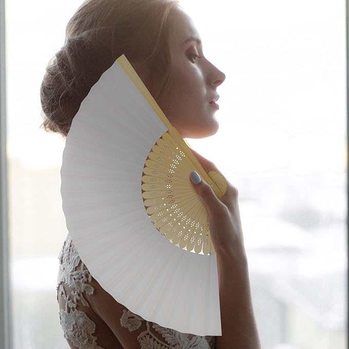 Yookeer 70 Pieces White Paper Hand Held Fan Bamboo Paper Folding Fans - Image 3