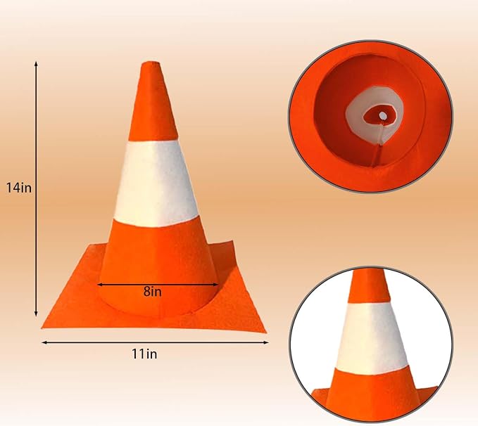 Traffic Cone Costume Hat Adult Halloween Construction Orange Traffic Cone Hat - Image 2