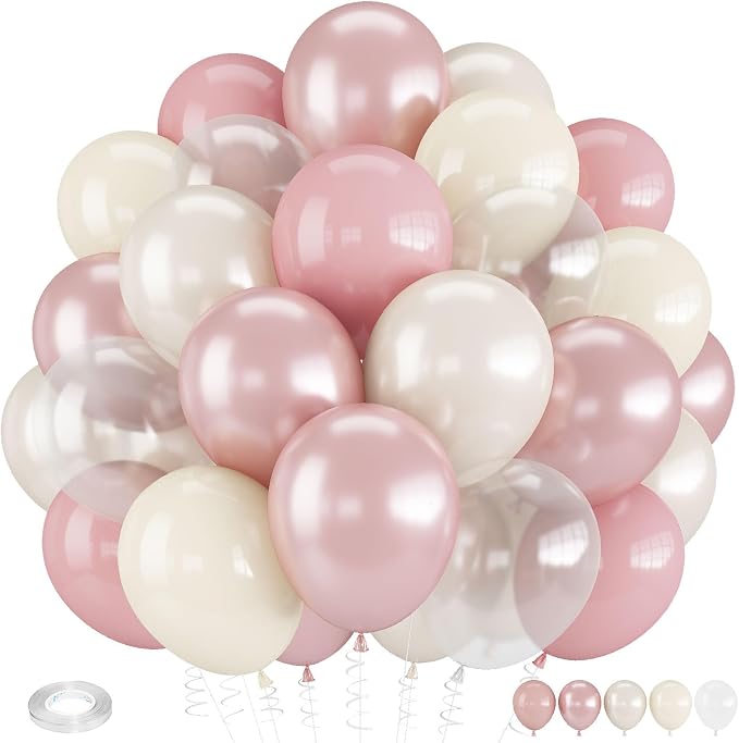 Dusty Pink Balloons, 12 Inch Double Stuffed Blush Pale Light Pink and Pearl by Froova