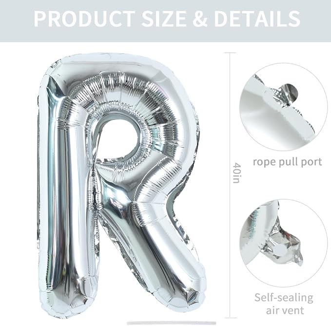 TONIFUL 40 Inch Large Silver Letter R Foil Balloons Alphabet Balloons | Giant - Image 2