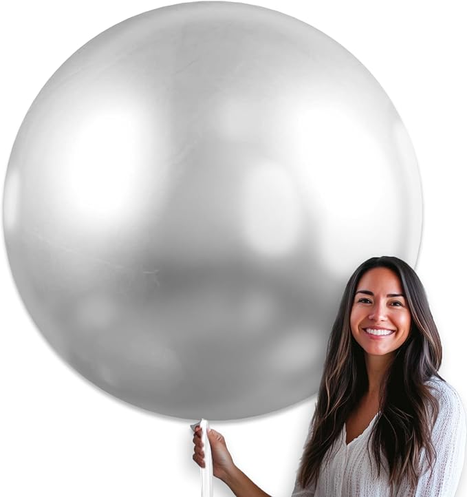 PartyWoo Metallic Silver Balloons 4pcs Chrome Silver Color 36 Inch | Balloons by PartyWoo