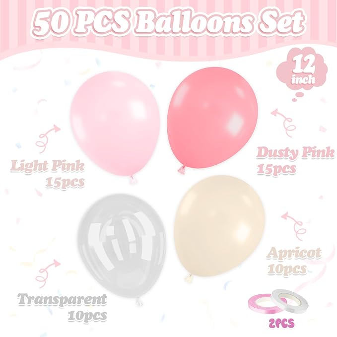 FunHot Dusty Pink Balloons, Blush Balloons, 12 Inch Apricot Transparent Latex - Image 2