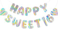Iridescent Happy Sweet 16 Birthday Banner, Pre-Strung Holographic Party by Unknown
