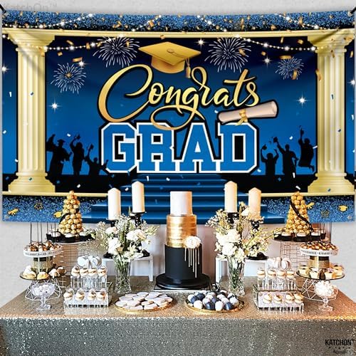 KatchOn Blue Congrats Grad Banner 72x44 Inch | 2026 Graduation Backdrop - Image 4