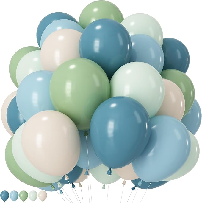 Sage Green Dusty Blue Balloons, 12 Inch Light Green Blue Sand White Latex by Togvu