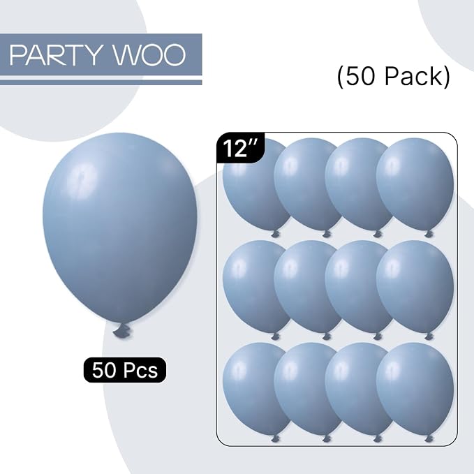 PartyWoo Dusty Blue Balloons 50pcs Slate Blue Boho Neutral Color | 12 Inch - Image 6