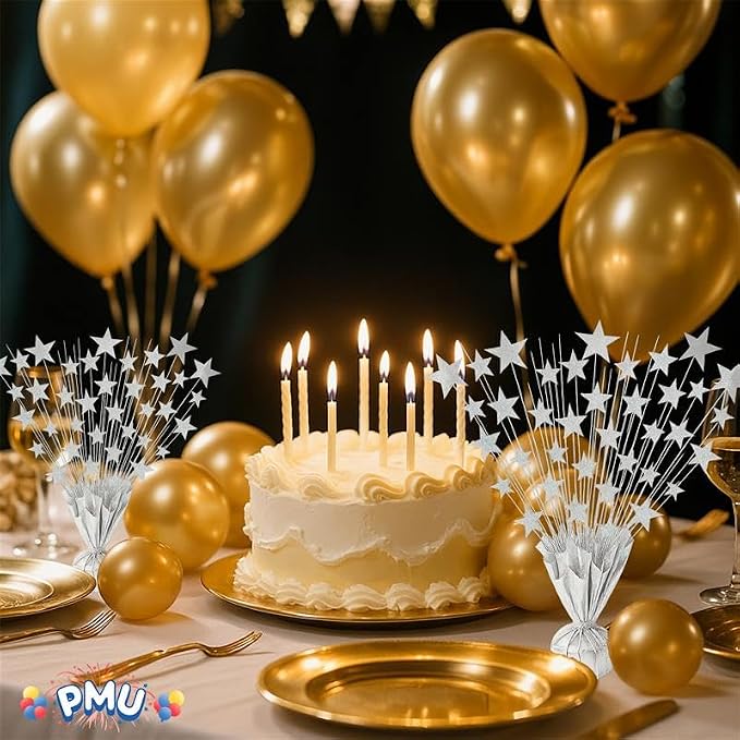 PMU 3 Pack Bursting Star Metallic Foil Spray Centerpiece- Silver Prismatic - Image 2
