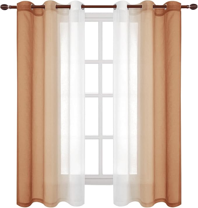 DWCN Autumn Faux Linen Ombre Sheer Curtains - Image 7