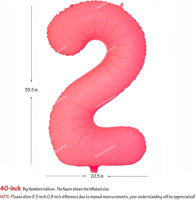 40 IN Fluorescent Red Number 2 Balloon Neon Red Digital 2 Foil Balloon | - Image 2