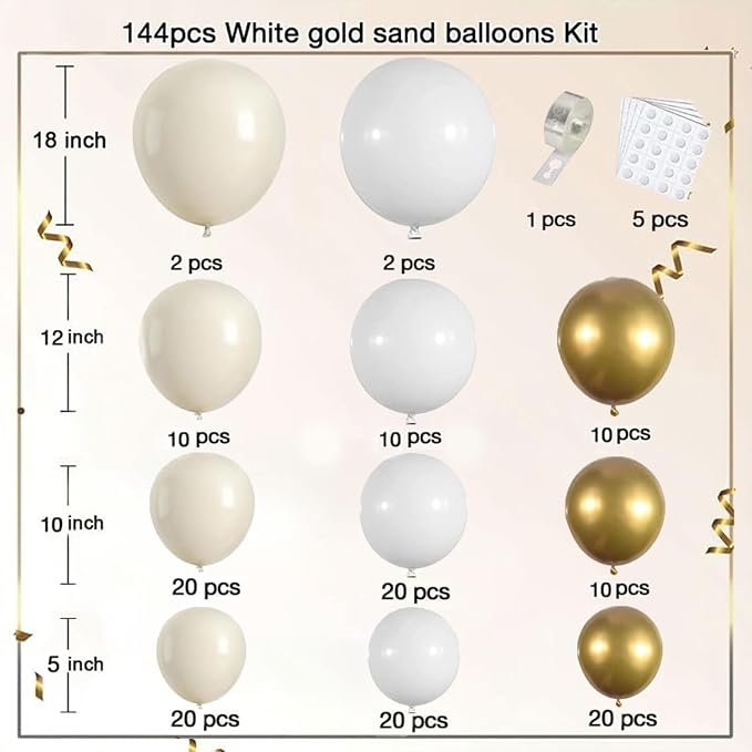 Sand White Gold Balloon Arch Kit, Party Decor. | White, chrome gold metallic - Image 2
