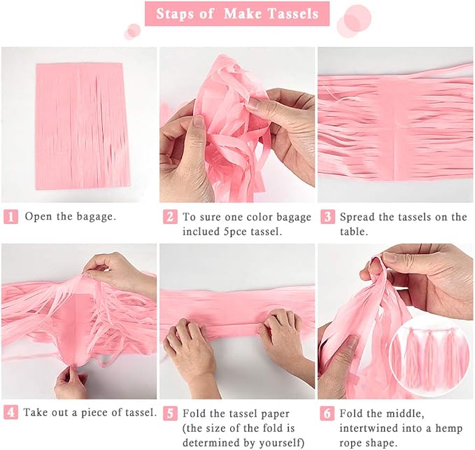 Pink Tissue Paper Tassel DIY Hanging Paper Decorations Party Garland - Image 4
