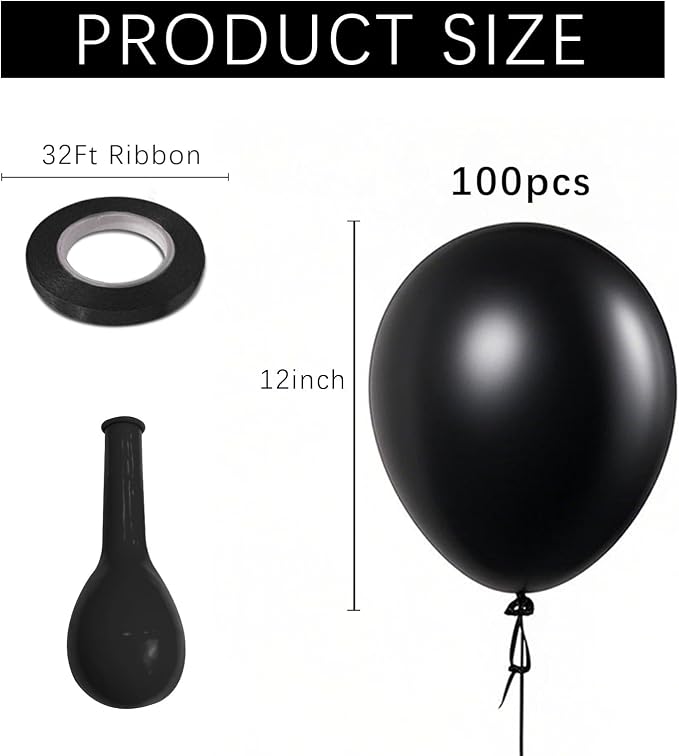 Black Balloons Party Decorations 100 Pack 12 inch Round Halloween Latex Balloons - Image 2