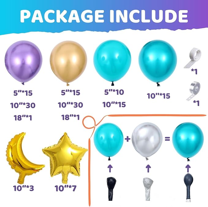 144pcs Eid Mubarak Balloon Arch Kit, Ramadan Eid al-Adha Decorations | - Image 2