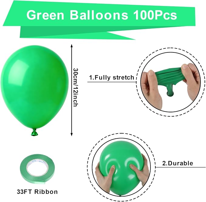 Patimate Green Latex Party Balloons 100 Pack 12 Inch | Balloons - Image 2