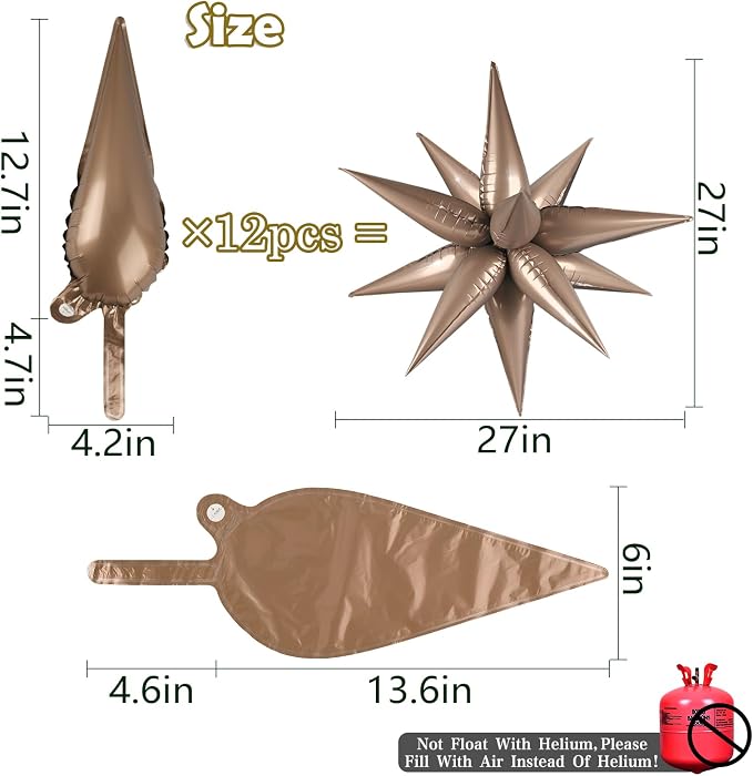 60 PCS Brown Star Balloons, 12 Point Spike Explosion Star Foil Balloons - Image 2