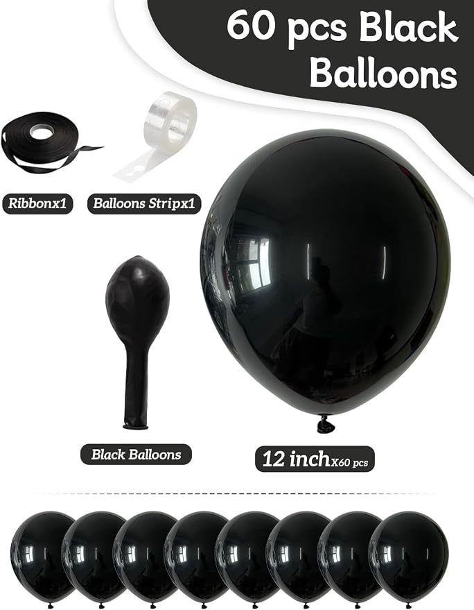 Black Balloons 12 inch 60 PCS Black Latex Balloons - Image 3