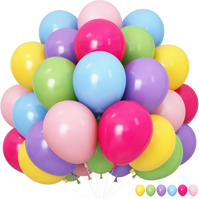 Colorful Rainbow Balloons Assorted Pink Blue Yellow Green Balloons 60PCS 12INCH by Paeyeq