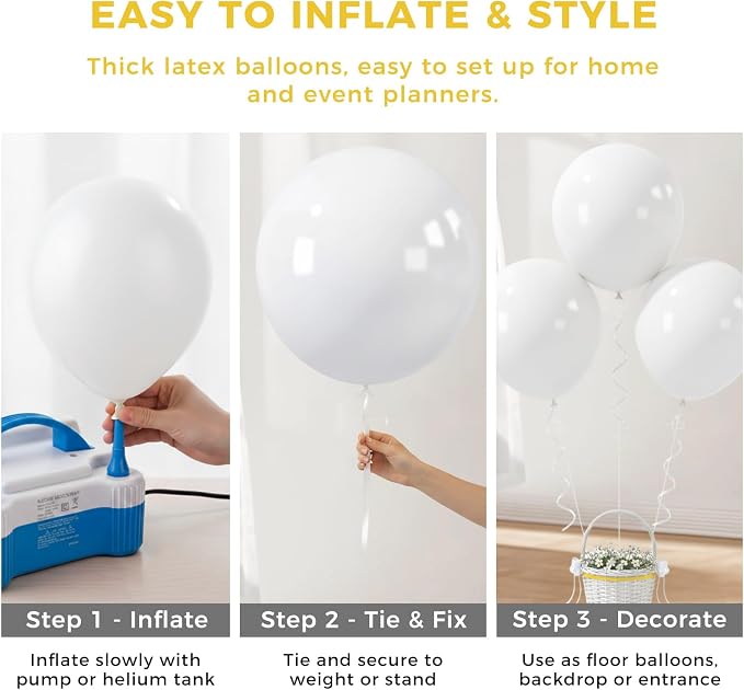 LovesTown 18 Inch White Large Balloons, Wedding Baby Shower Anniversary - Image 6