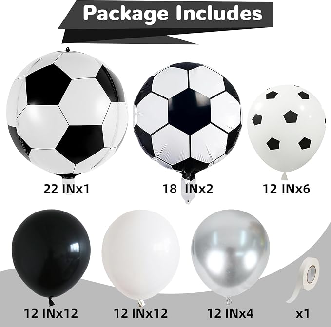 Soccer Balloons 22/18 Inch Black White Soccer Ball 4D Foil Balloons Print - Image 2