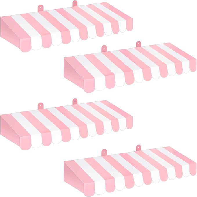 Boao 4 Pack Pink Circus Awning Decoration 3D Pink and White Stripe Cardboard by Boao
