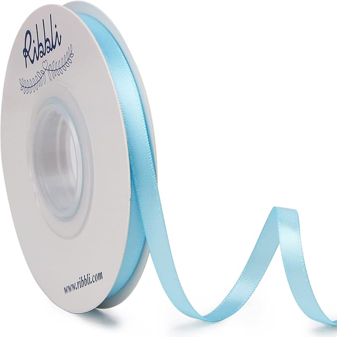 Ribbli Light Blue Baby Blue Double Faced Satin Ribbon, 1/4” x Continuous 25 by Ribbli