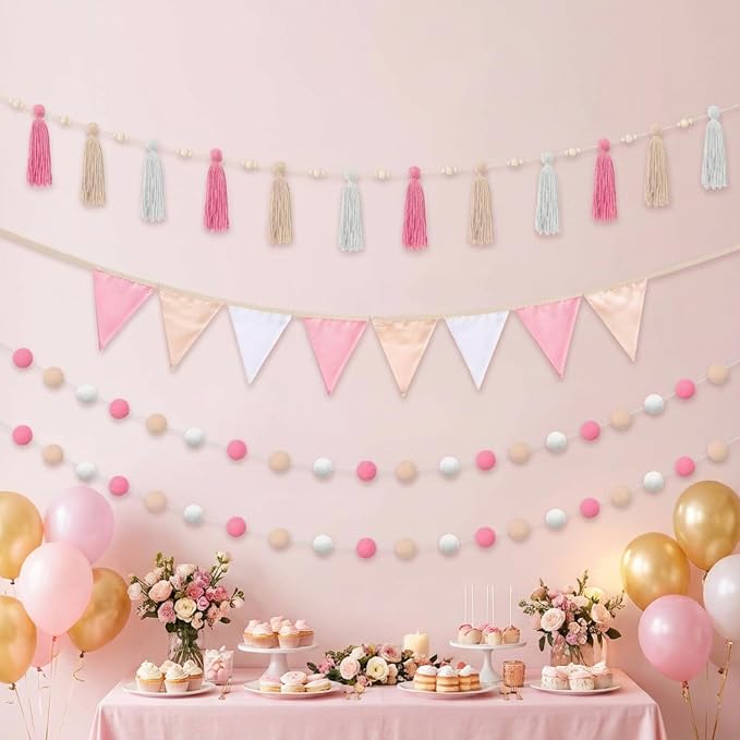 Hahafelt 4 Pcs Baby Shower Party Decoration Kit Pennant Bunting Banner Tassel - Image 3