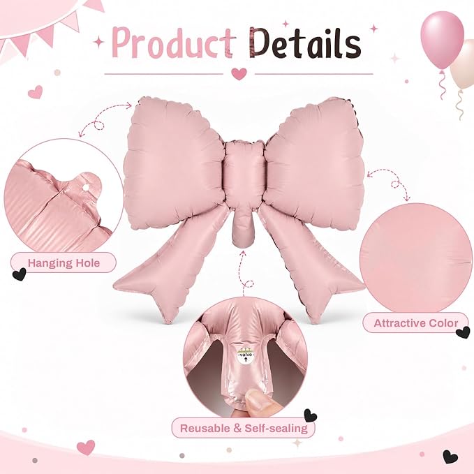 40 Inch Black Number 3 with Pink Bow Balloon, Giant Self Inflating Black Foil - Image 4