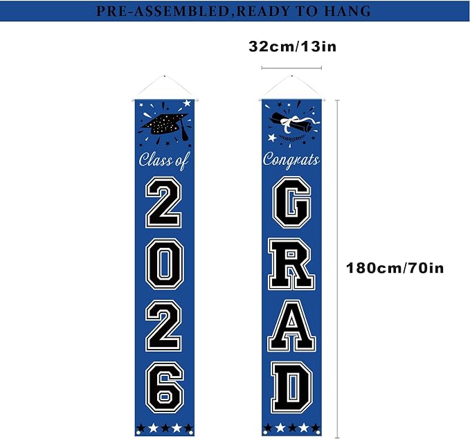 DAZONGE 2026 Graduation Decorations Blue, Congrats Grad Porch Banner - Image 3