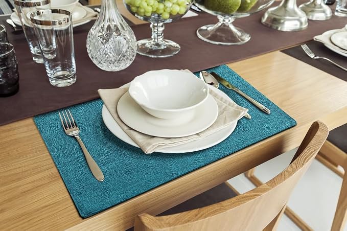 Faux Cotton Linen Placemats Set of 6, Cloth Washable Farmhouse Dining Table Mats - Image 9