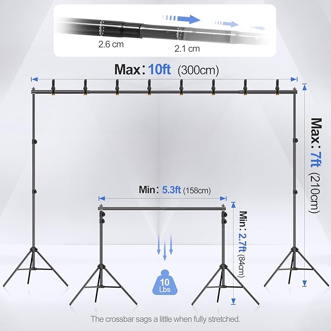 EMART Backdrop Stand 10x7ft Photo Studio Adjustable Background Stand Support kit - Image 2
