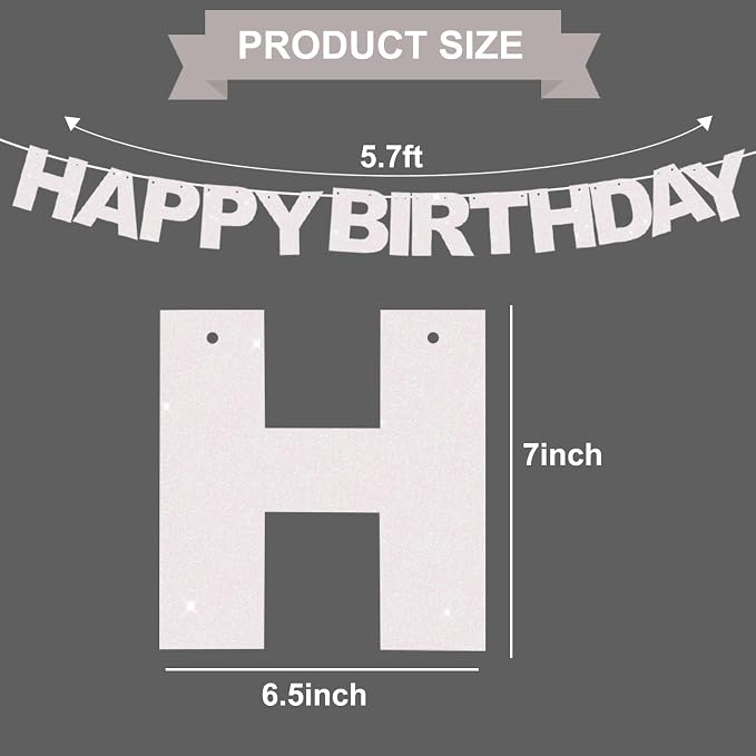 BEISHIDA Pre-Strung Glitter White Happy Birthday Banner Party Sign Decor | NO - Image 2