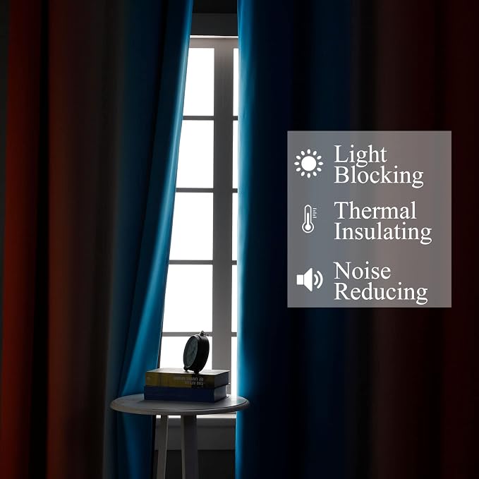 Ombre Orange and Blue Curtains 63 Inch Length 2 Panels, Total Blackout Curtains - Image 3