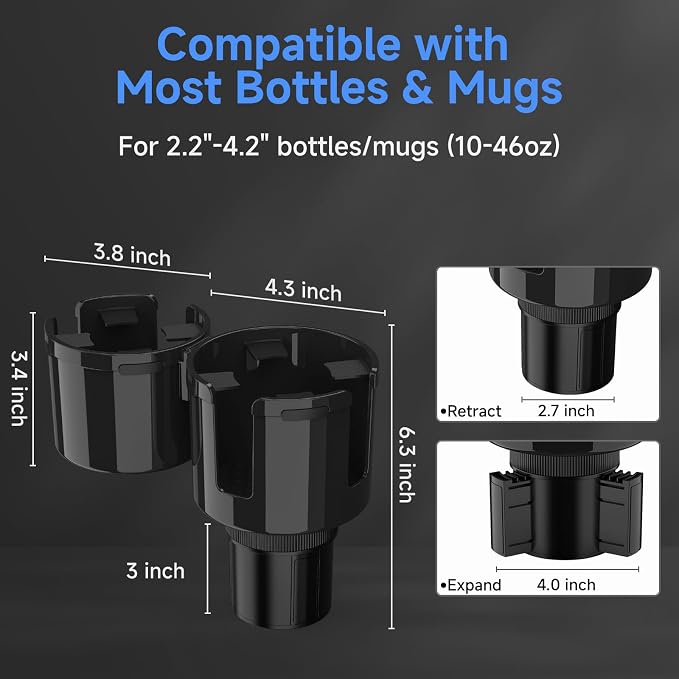 DYLEN Car Cup Holder Expander, 2 in 1 Cup Holder Adpater Extenter - Image 5