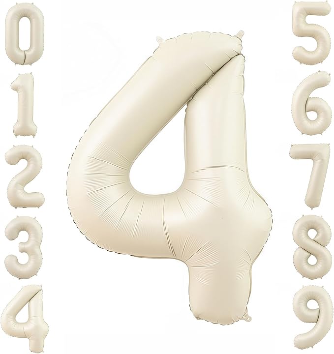 Cream 4 Balloon Number 40 Inch Cream White Number 4 Balloon Helium Mylar 4 by BBPOOL