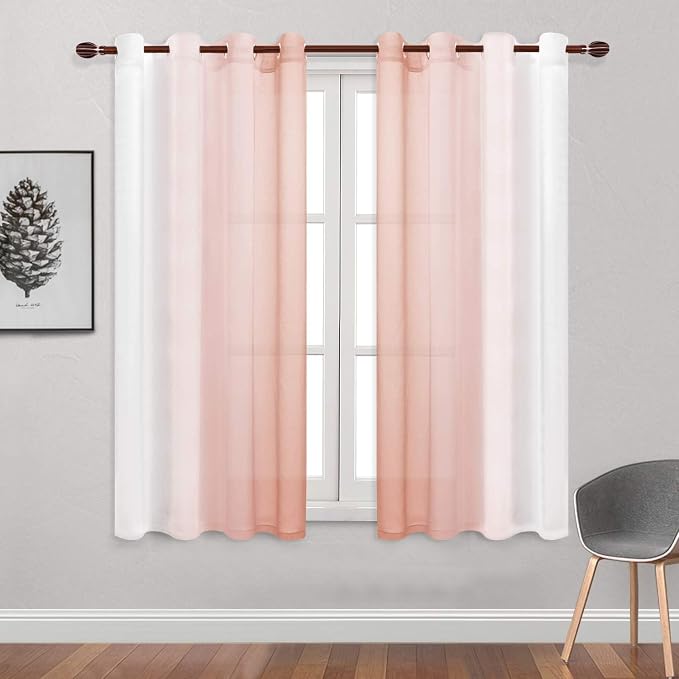 DWCN Blush Pink Faux Linen Ombre Sheer Curtains - Image 2