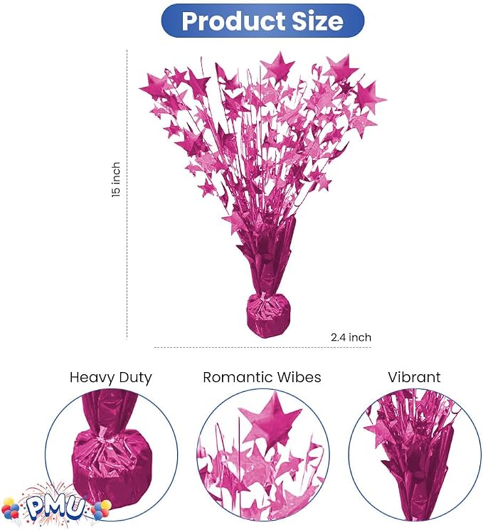 PMU Bursting Star Metallic Foil Spray Centerpiece- Hot Pink Balloon Weights - Image 3