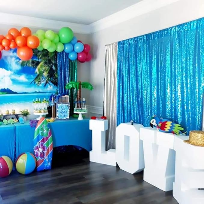 Poise3EHome Turquoise Sequin Backdrop Curtains, 2 Panels Sequin Backdrop - Image 2