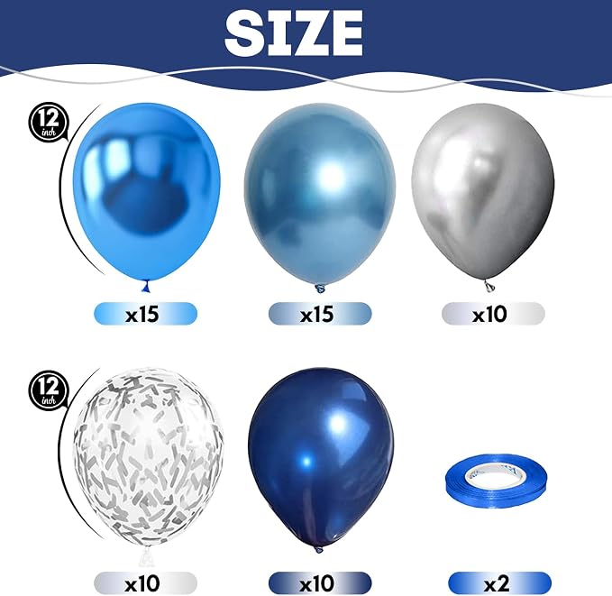 Metallic Blue Silver Balloon, 60 Packs 12 Inch Different Shades Chrome Blue - Image 2