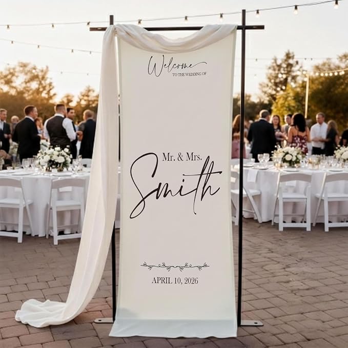 Wedding Welcome Sign Banner Personalized Custom Name Linen Fabric Wedding by Custom