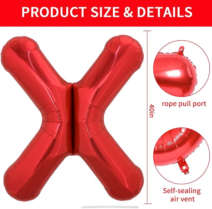TONIFUL 40 Inch Large Bright Red Letter Balloons A-Z, Giant Jumbo Helium Foil - Image 2